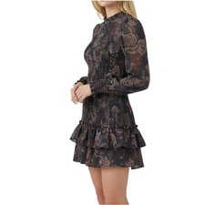 ZARA Mini Dress XS Smocked Floral Long Sleeve Ruffle Hem Boho BNWT
