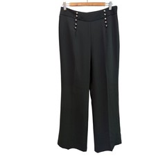 Elie Tahari Womens Black Wide Leg Sailor Button Dress Pants Career Size 10 NWT