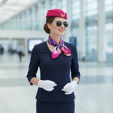 Retro Pink Flight Attendant Costume Set: Hat, Gloves, Sunglasses Included