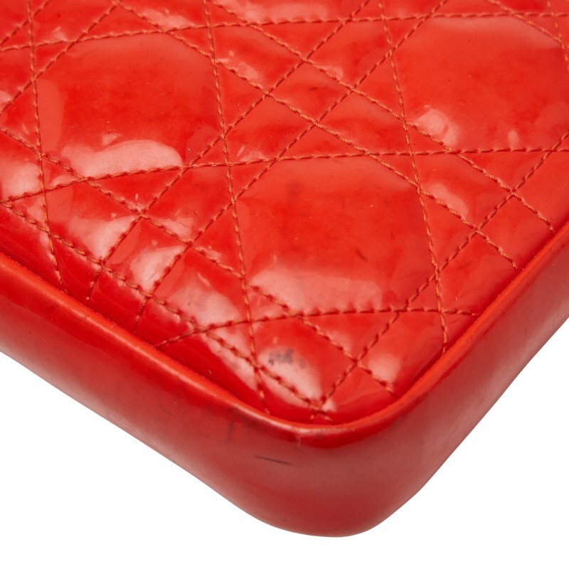 Dior Cannage Chain Wallet Crossbody Enamel Orange Women Used Authentic thumbnail 6