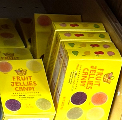 4 Pack Trader Joe's Fruit Jellies Candy Box Peach Cherry Mango Pear RARE RETIRED