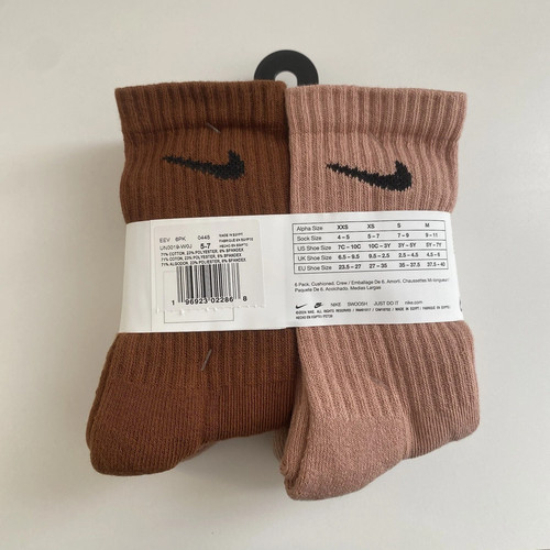 6 PAIRS NIKE JORDAN CREW CUSHION DRI FIT BROWN WHITE COTTON SOCKS YTH 10C-3Y $28 - Picture 3 of 3