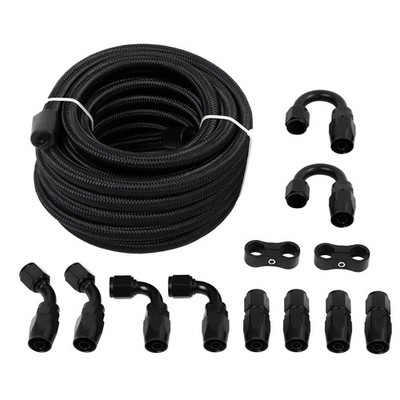 6AN 8AN 10AN Fuel Line Kit Nylon Braided CPE Hose with Fittings 10FT  20FT Black