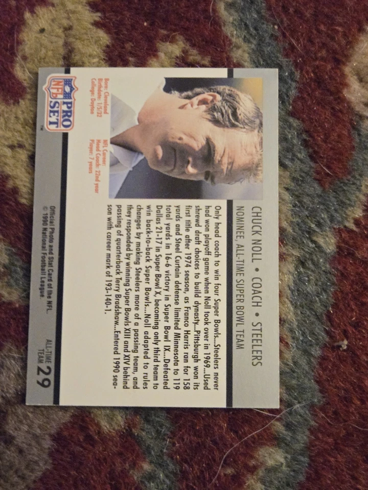 1990 Pro Set Super Bowl XXV Silver Anniversary Chuck Noll #29 AUTOGRAPH STEELERS - Image 2 of 2