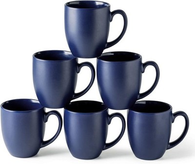 AmorArc 16oz Coffee Mugs Set of 6, Large (Pack 6), Matte Blue 