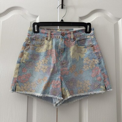AMERICAN EAGLE MOM DISTRESSED HIGH RISE FLORAL SHORTS SIZE 0 25 W NWT