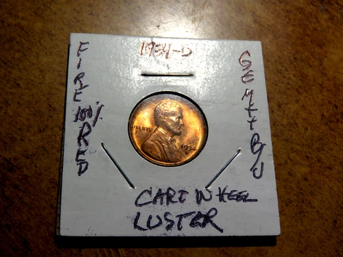 Lustrous Cartwheel Gem++ RED Brilliant Uncirculated 1934D Lincoln Penny L1