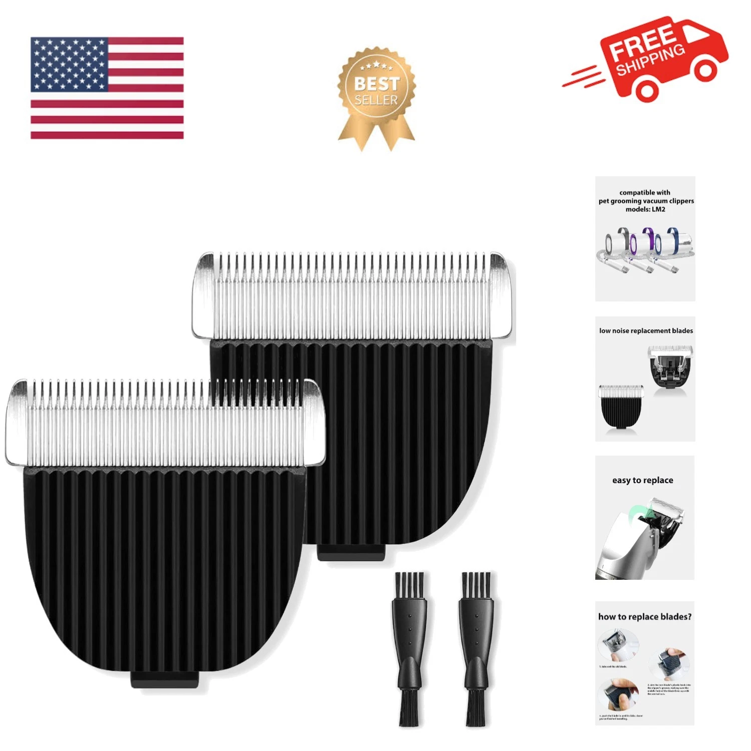 Replacement Blades 2 Pack for ONEISALL Dog Hair Vacuum and Dog Grooming Kit, ...