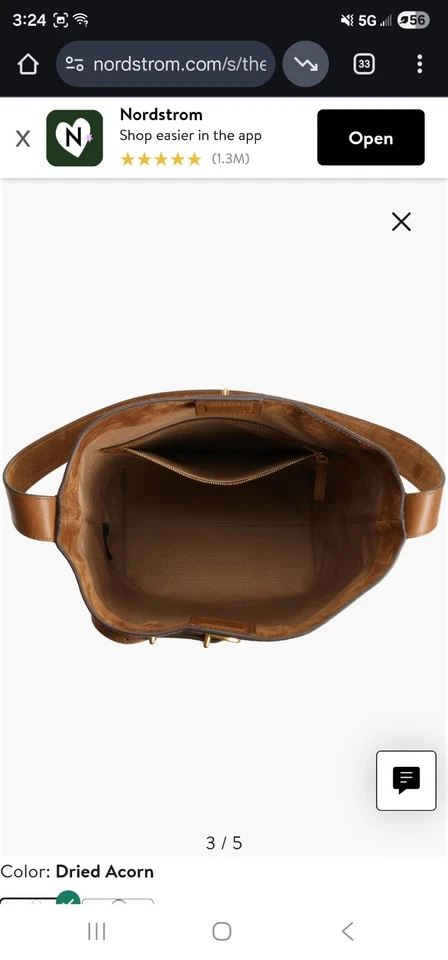 The Essential Belted Suede Bucket Tote Color Dried Acorn Msrp Back Fri $173/$240 - Image 3 of 4