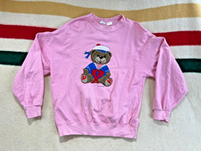 Vintage 1980s Pink Sailor Teddy Bear Crewneck Sweatshirt Grandma Core XL