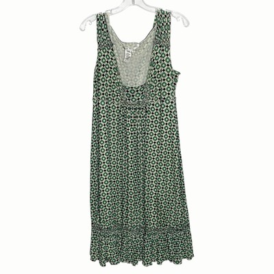 Max Studio Women Ruffle Dress Green Geometric Sleeveless Stretchy Large