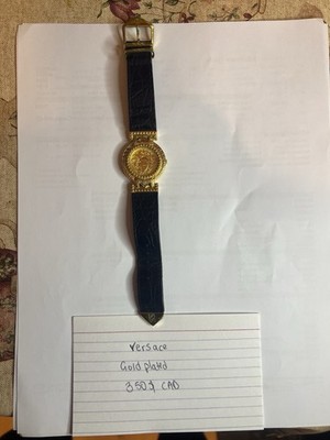 Versace Style Medusa Gold Tone Watch Black Leather Strap  display picture 1