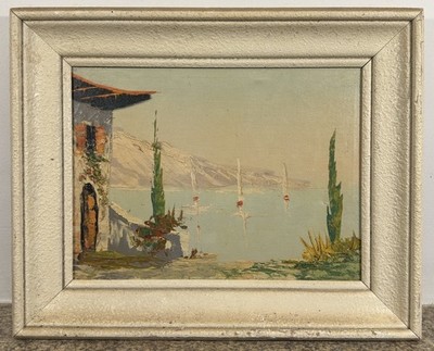 Öl auf Holztafel: Regatta-Bootblick Bucht von Toulon Monaco Monte-Carlo, gerahmt