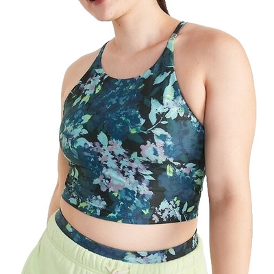 Old Navy Active Women's Powersoft Longline Sports Bra Plus Size 3X Blue Floral