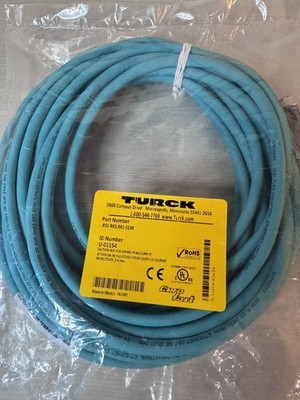 Turck RSS RKS 841-10M Cordset, M12 Male to M12 Female, 10 m, 2 A, 60 V, Teal TPE