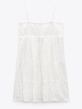 Zara Textured Short Dress - White/Cream
