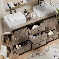 60" Bathroom Vanity With Sink Cabinet Ceramic Basin White No Mirror 5 Drawers