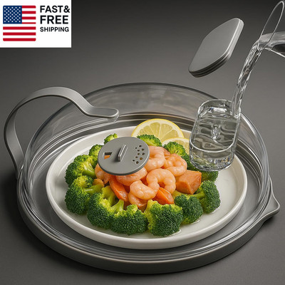 Microwave Splatter Cover with Water Steamer for Food - 10 Inch Steam Microwave