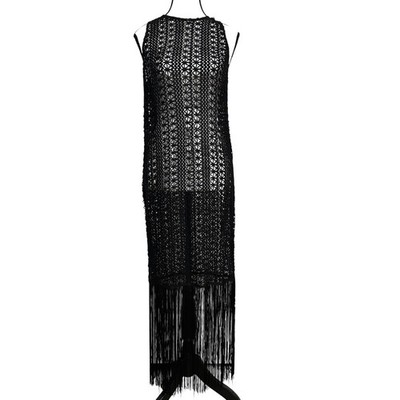 Bear Dance Crochet Fringe Maxi Dress Sleeveless Medium Boho Festival Resort  | eBay
