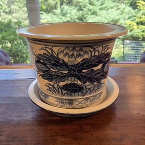 Antique Chinese Blue and White Flower Pot with Stand