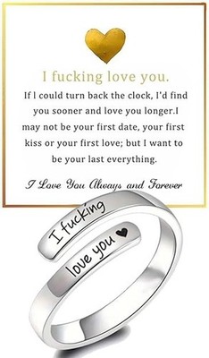 I F Cking Love You Ring for Women, Hope Rings Adjustable Stainless Steel Silver