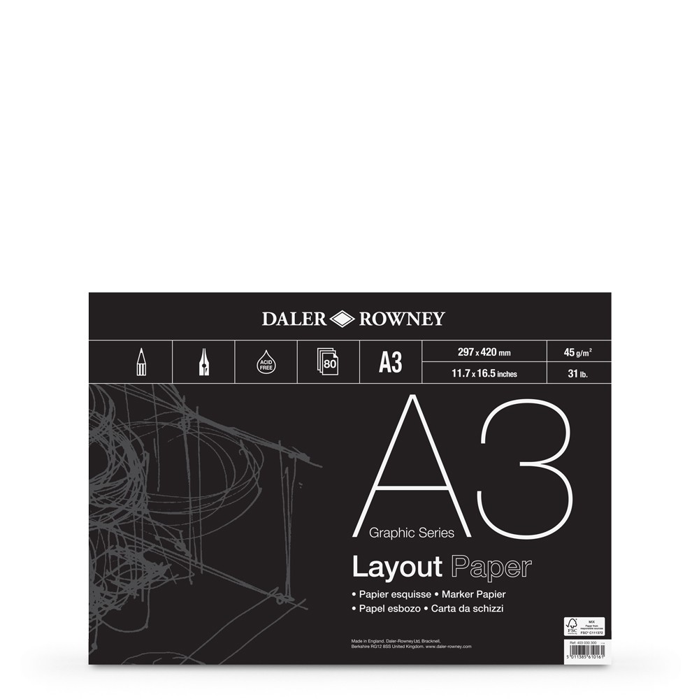 Daler-Rowney : Layout Pad : 45gsm : 80 sheets : A3