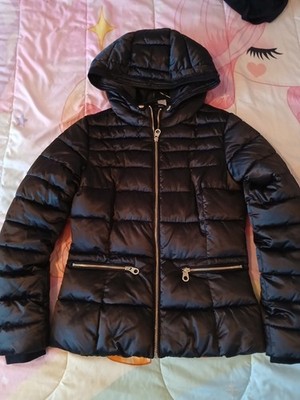 H&M Divided Black Hooded Quilted Puffer Jacket Full Zip Women s Size 4