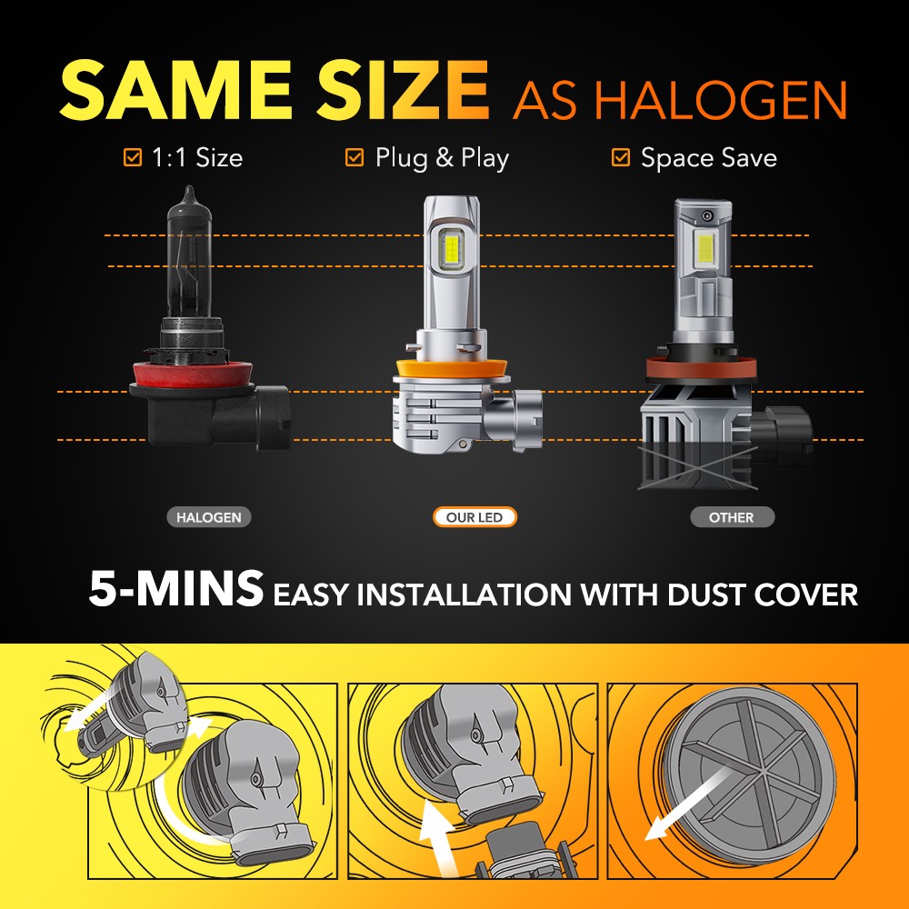 2/4/6X OXILAM Low Beam H11 H8 H9 LED Headlight Fog Bulbs Kit 20000LM 6500K White