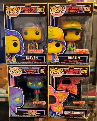 Stranger Things Black Light Funko Pop LOT (4) Vecna, Eleven, Dustin, Demogorgon