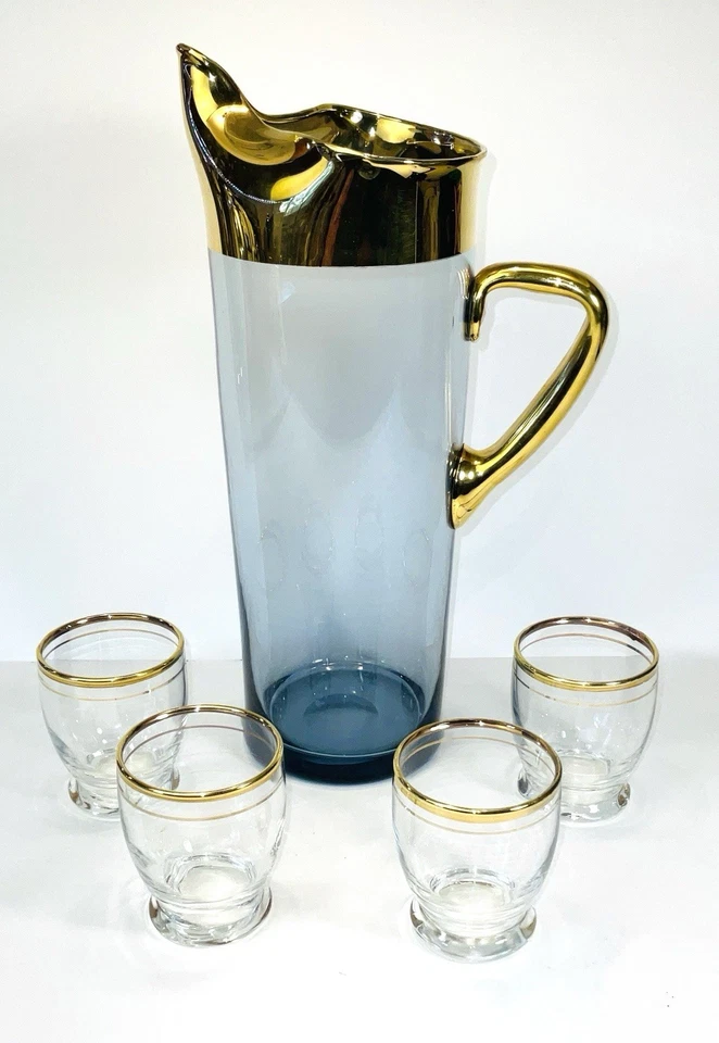 Jarra de vidrio azul soplado a mano MCM de 24K y 4 anclajes enganche Foto 2 de 4