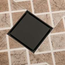 4 inch Square Matte Black Bathroom Shower Waste Water Floor Drain Tile Insert