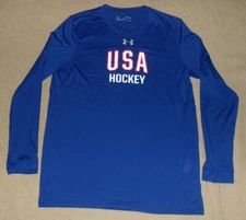 Rare UNDER ARMOUR Authentic TEAM USA HOCKEY Blue LONG-SLEEVED Training SHIRT S