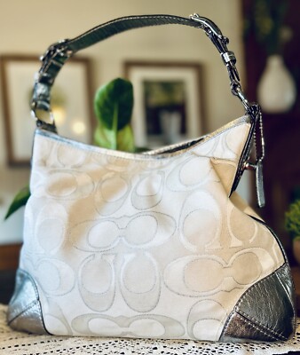Hobo Bag Cheap Silver Handbags Coach 19758 Peyton White Canvas C