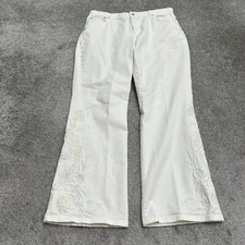Lauren Ralph Lauren Denim Jeans Womens 14 White Bootleg Embroidered Casual 34x30
