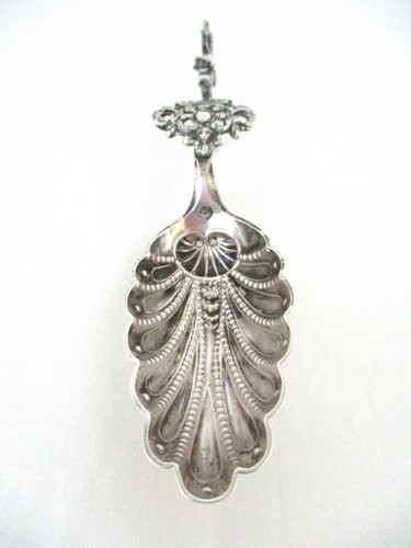 Antique, GEORGIAN, DUTCH STERLING, TEA CADDY SPOON, early 1800's, ELABORATE! - Picture 3 of 9