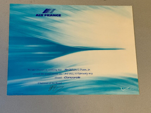 Vintage AF 053, Feb 1978 Air France Concorde Supersonic Flight Certificate
