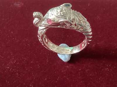 Sterling Silber strukturierter Elefant Ring mit Rubin Augen (O)