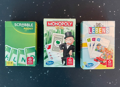 3 Hasbro Kartenspiele Monopoly + Spiel des Lebens + Scrabble / Rewe Neu in OVP