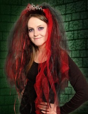 Black Red Veil Halloween Dark Bride Gothic Wedding Vampire Fancy
