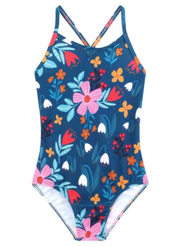 Kids Bathing Suits One Piece Green Floral Printed Swim Suit Summer UPF 50+ Quick