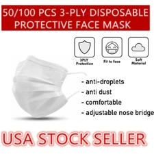50/100 PCS Disposable Face Mask Non Medical 3-Ply Nose Mouth Cover-White