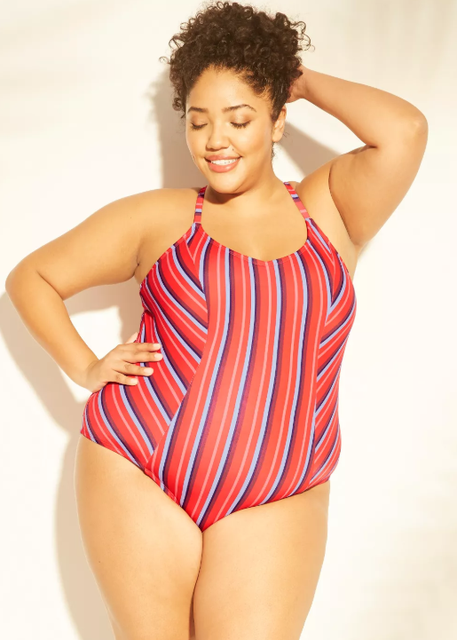 Kona Sol Swimsuit Plus Size w Red Blue Striped Lace Up Back One Piece For Sale Online Ebay