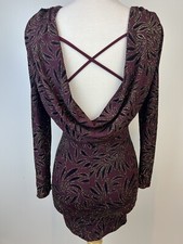 Windsor Bodycon Dress Womens Xsmall Burgundy Mini Sparkly Cross Back Cocktail