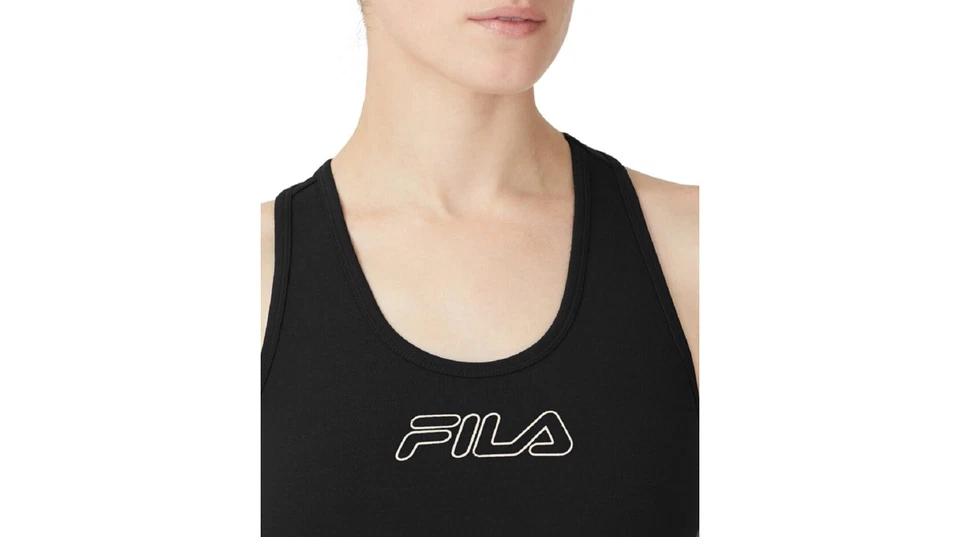 Sujetador deportivo jersey pulóver con logotipo flor Fila para mujer, negro, talla 2X Foto 2 de 4