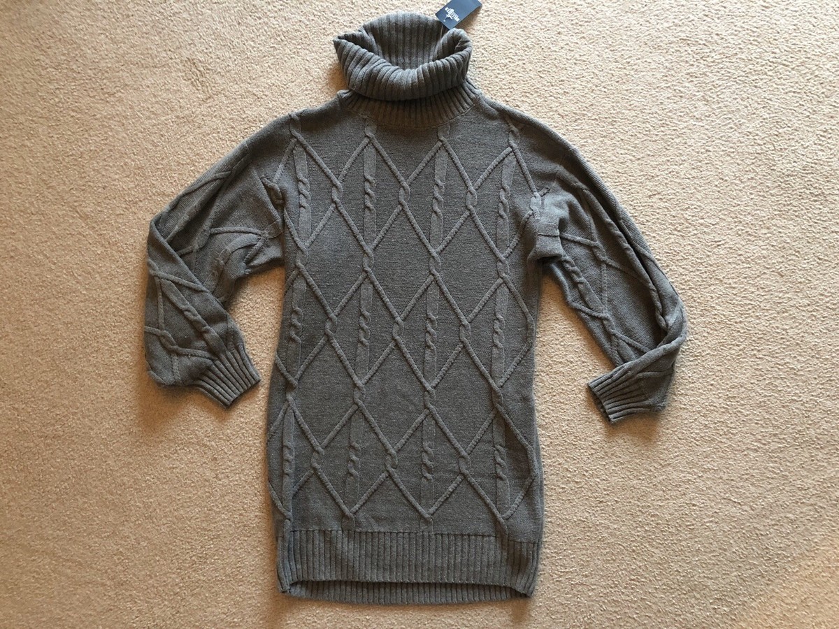 Hollister WOMENS Cable Mini Turtleneck Sweater Dress Gray Long Sleeve  XSmall XS