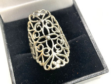 Large Filigree Sterling Silver scroll hearts flower Ring 6.5