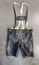 Authentic Lederhosen Albert Black Bavarian Lederhosen Men 38 Oktoberfest Costume