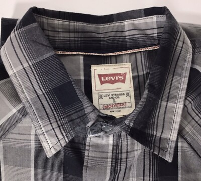 Levi's Shirt Mens L Modern Fit Pearl Snap Plaid Long Sleeve Western Cowboy Rodeo
