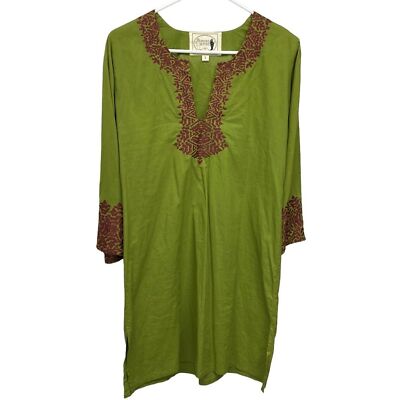 Irving & Fine Dress S Tunic style Avocado Green with Maroon Embroidery |  eBay