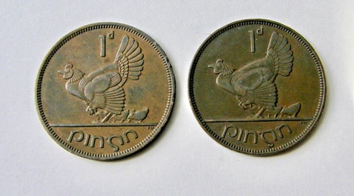3178:: TWO Irish Coins 1d dated 1935 & 1952 Pigeon Lyre